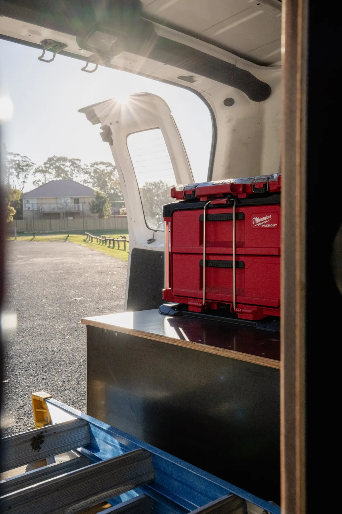 Modular toolboxes secured inside a van fitout